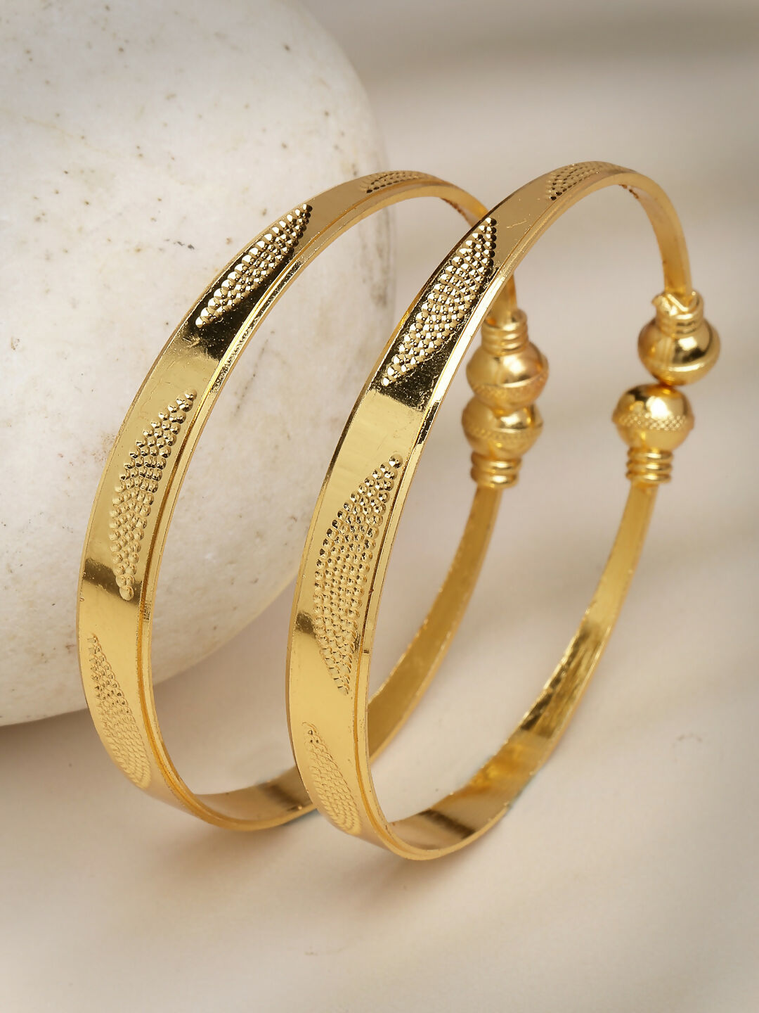 NVR Women's Set of 2 Gold-Polished Handcrafted Adjustable Bangles - Swadesiicart