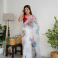 Vamsee White Organza Saree - Swadesiicart