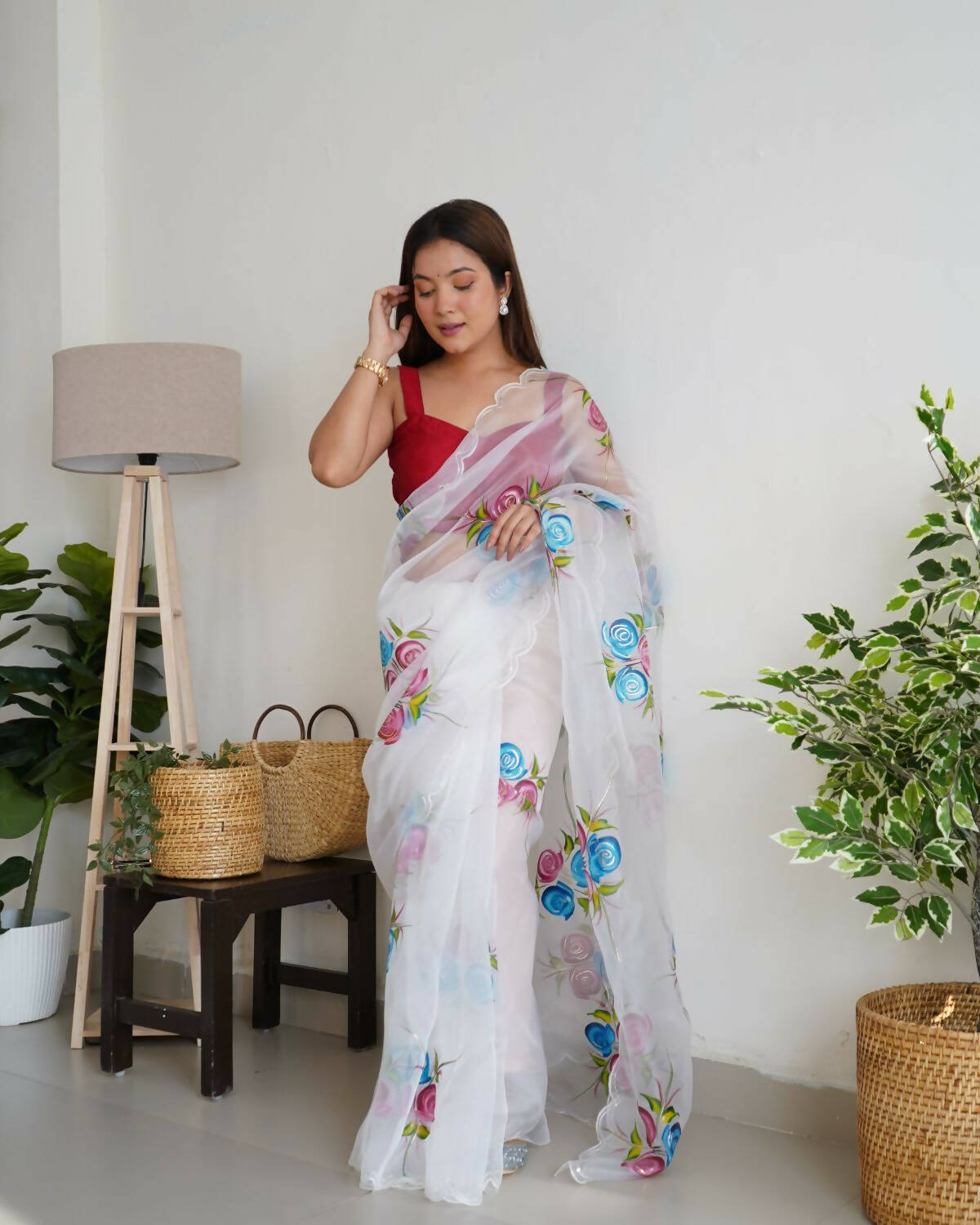 Vamsee White Organza Saree - Swadesiicart