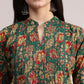 Aavyora Women's Ethnic Floral Printed Tunic - Green with Red & Gold Accents, Pin-Tucked Front, and Flared Hem