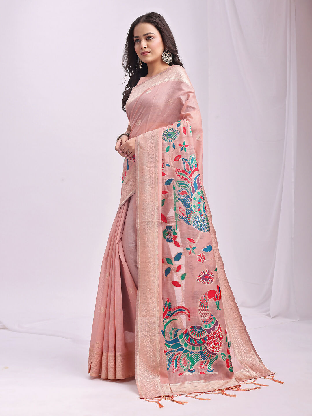 Shree Shyam Fashion Linen Cotton Peach Saree