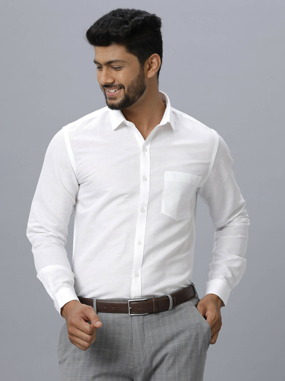 Ramraj Cotton Mens Full Sleeve Formal 100 % Cotton White Shirt | Swadesiicart
