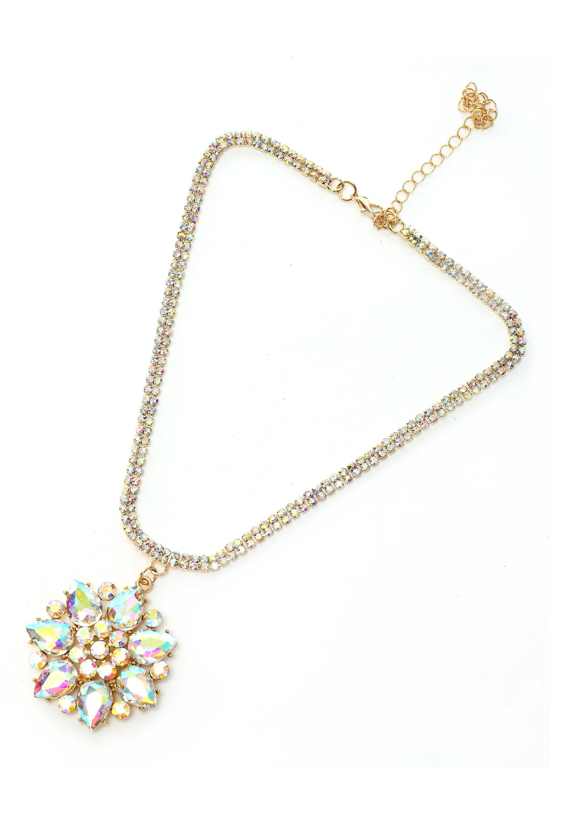 Mominos Fashion Johar Kamal Statement Gold-Polished Finish AD Stone Long Necklace For Women (White) | Swadesiicart