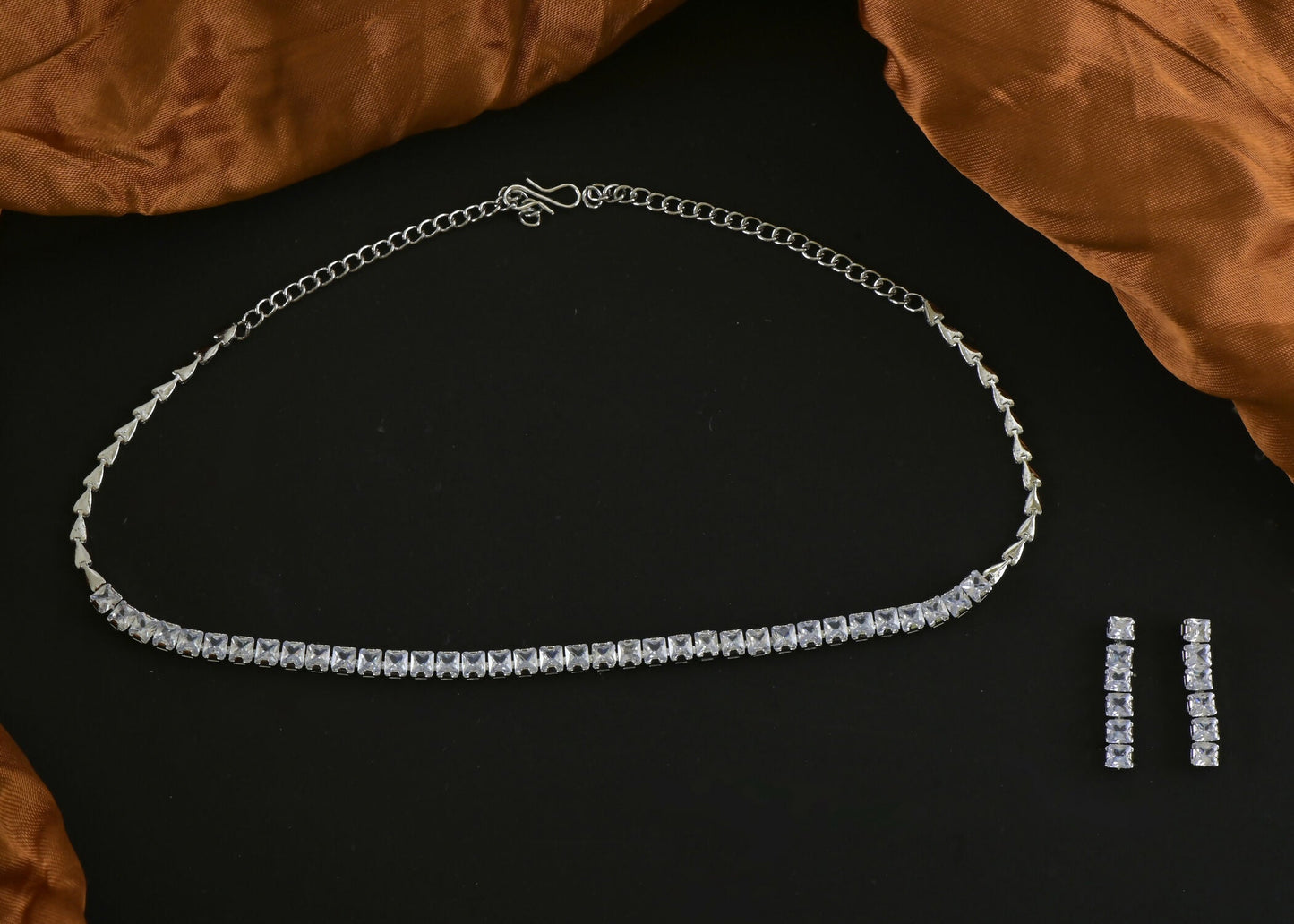 Joban Fashion Women Silver White Ad Necklace Set With Earrings - Swadesiicart