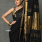 Very Much Indian Tyohaar - Designed by VMI - Pure High Quality Mul Cotton Handloom Saree - Black Gold | Swadesiicart