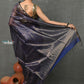 Very Much Indian Handloom Pure Cotton Silk Saree With Trendy Golden Stripes - Indigo Blue | Swadesiicart