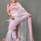 Very Much Indian Handloom Pure Cotton Silk Saree With Trendy Stripes - Pretty Lavender | Swadesiicart