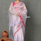 Very Much Indian Handloom Pure Cotton Silk Saree With Trendy Stripes - Pretty Lavender | Swadesiicart
