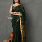 Very Much Indian ! High Quality Pure Mul Cotton Handloom Saree - Dark Green | Swadesiicart