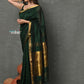 Very Much Indian ! High Quality Pure Mul Cotton Handloom Saree - Dark Green | Swadesiicart