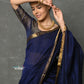 Very Much Indian Tyohaar - Designer! High Quality Pure Mul Cotton Handloom Saree - Dark Blue | Swadesiicart