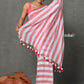 Very Much Indian Designer! Pure Mul Cotton Handloom Saree - Red White Stripes | Swadesiicart