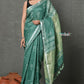 Very Much Indian Designed By VMI~ Handloom Pure Organic Natural Linen Saree - HandBlock Printed - Olive Green | Swadesiicart