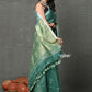 Very Much Indian Designed By VMI~ Handloom Pure Organic Natural Linen Saree - HandBlock Printed - Olive Green | Swadesiicart