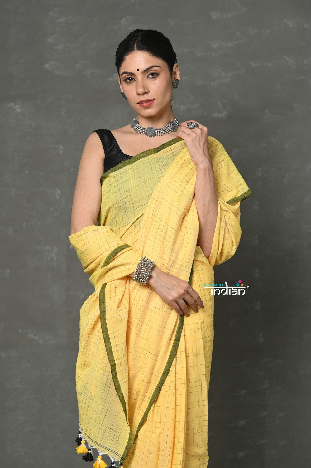 Very Much Indian Mul Cotton Khadi Design Handloom Woven Saree - Yellow | Swadesiicart