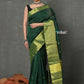 Very Much Indian Tyohaar - Handloom Pure Cotton Linen Saree With Golden Border - Green | Swadesiicart