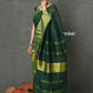 Very Much Indian Handloom Pure Cotton Linen Saree With Golden Border - Green | Swadesiicart