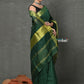 Very Much Indian Tyohaar - Handloom Pure Cotton Linen Saree With Golden Border - Green | Swadesiicart