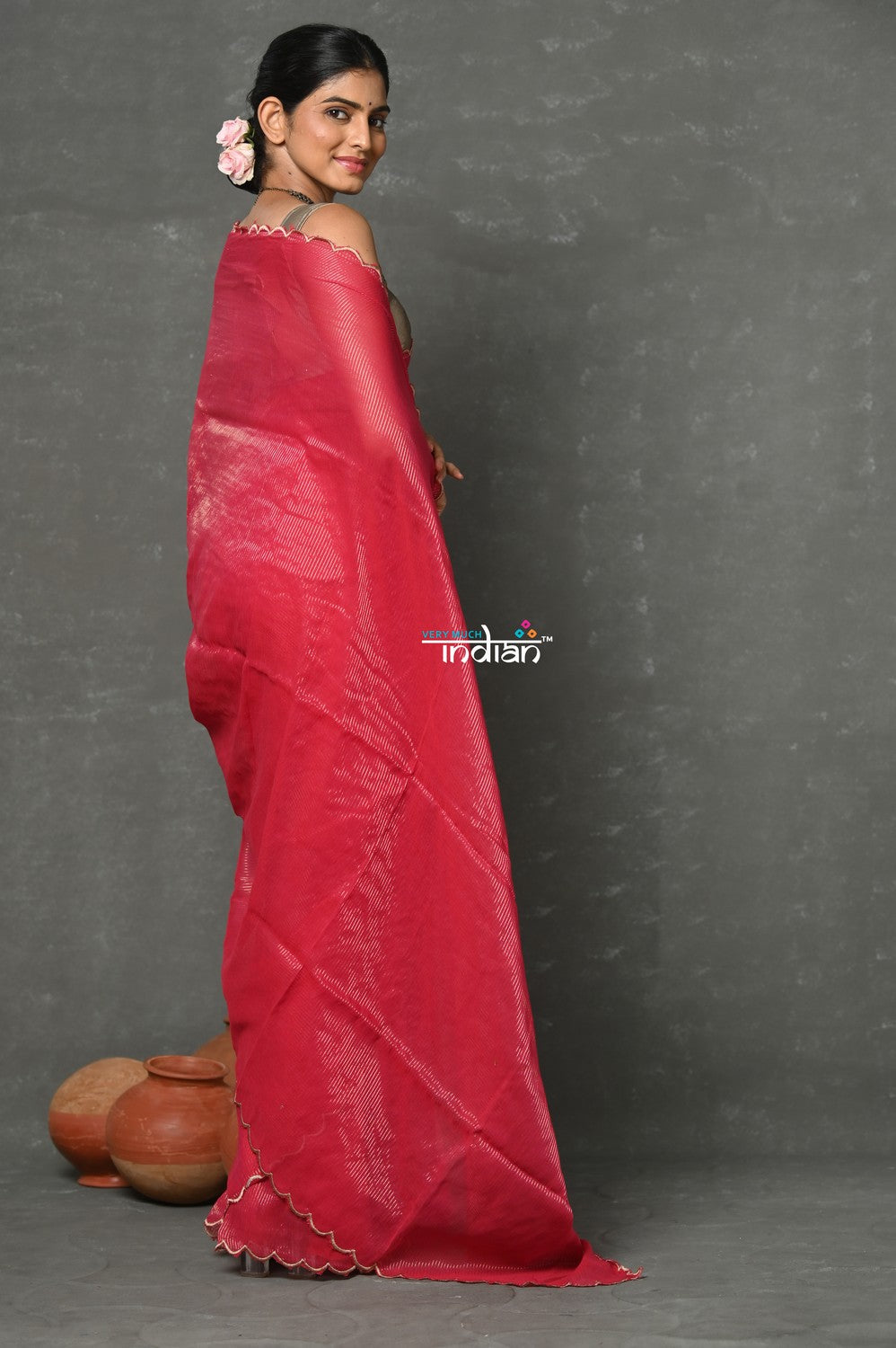 Very Much Indian Mul Cotton Zari Design Handloom Woven Saree - Rani Pink | Swadesiicart