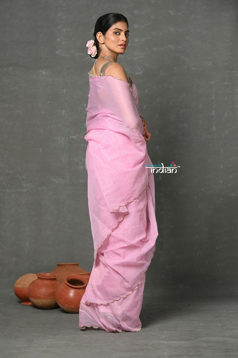 Very Much Indian Tyohaar - Mul Cotton Zari Design Handloom Woven Saree - Lily Pink | Swadesiicart