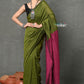 Very Much Indian Pure Mul Cotton Handloom Saree - Mehendi Green | Swadesiicart