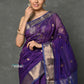 Very Much Indian Tyohaar - Handloom Pure Cotton Silk Saree With Golden Border - Violet | Swadesiicart