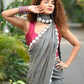 Very Much Indian Taapsee - Designer! Pure Mul Cotton Saree with Sleek Border - Salient Grey | Swadesiicart