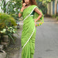 Very Much Indian Taapsee - Designer! Pure Mul Cotton Saree with Sleek Border - Leaf Green | Swadesiicart