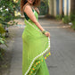 Very Much Indian Taapsee - Designer! Pure Mul Cotton Saree with Sleek Border - Leaf Green | Swadesiicart