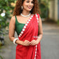 Very Much Indian Taapsee - Designer! Pure Mul Cotton Saree with Sleek Border - Bright Red | Swadesiicart