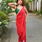 Very Much Indian Taapsee - Designer! Pure Mul Cotton Saree with Sleek Border - Bright Red | Swadesiicart