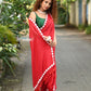 Very Much Indian Taapsee - Designer! Pure Mul Cotton Saree with Sleek Border - Bright Red | Swadesiicart