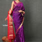 Very Much Indian Handloom Pure Cotton Silk Saree With Golden Border - Purple Pink | Swadesiicart