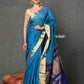 Very Much Indian Tyohaar - Handloom Pure Chanderi Cotton Silk Saree With Golden Border - Blue | Swadesiicart