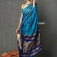 Very Much Indian Handloom Pure Cotton Silk Saree With Golden Border - Blue | Swadesiicart
