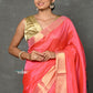 Very Much Indian Handloom Pure Cotton Silk Saree With Golden Border - Pink | Swadesiicart