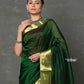 Very Much Indian Handloom Pure Cotton Silk Saree With Golden Border - Green | Swadesiicart