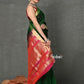 Very Much Indian Handloom Pure Cotton Silk Saree With Golden Border - Green | Swadesiicart
