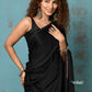 Very Much Indian Handloom Modal Silk Saree With Ajrakh Handblock Print With Eco-Friendly Vegetable Dye - Serene Black | Swadesiicart