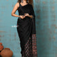 Very Much Indian Handloom Modal Silk Saree With Ajrakh Handblock Print With Eco-Friendly Vegetable Dye - Serene Black | Swadesiicart