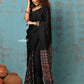 Very Much Indian Handloom Modal Silk Saree With Ajrakh Handblock Print With Eco-Friendly Vegetable Dye - Serene Black | Swadesiicart