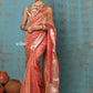 Very Much Indian Tyohaar - Exclusive! Banarasi Handloom Crushed - Pure Tissue Silk Saree - Serene Peachy Orange (Silk Mark Certified) | Swadesiicart