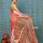 Very Much Indian Tyohaar - Exclusive! Banarasi Handloom Crushed - Pure Tissue Silk Saree - Serene Peachy Orange (Silk Mark Certified) | Swadesiicart