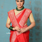 Very Much Indian Suhaani - Handloom Khaddi Georgette Saree With Sleek Border - Red (Silk Mark) | Swadesiicart
