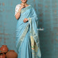 Very Much Indian Tyohaar - Handloom Pure Cotton Paithani With Lotus Pallu - Sky Blue | Swadesiicart