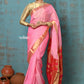 Very Much Indian Prerna - Handloom Pure Chanderi Cotton Silk Saree With Golden Border - Feather Pink | Swadesiicart