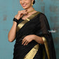 Very Much Indian Prerna - Handloom Pure Chanderi Cotton Silk Saree With Golden Border - Black | Swadesiicart