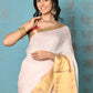 Very Much Indian Tyohaar - Handloom Pure Organic Linen Saree With Golden Border - Baby Pink (High Quality Linen) | Swadesiicart