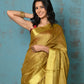 Very Much Indian Tyohaar - Pure Handwoven Organic Tissue Linen Saree - Shimmery Gold | Swadesiicart