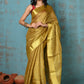 Very Much Indian Tyohaar - Pure Handwoven Organic Tissue Linen Saree - Shimmery Gold | Swadesiicart